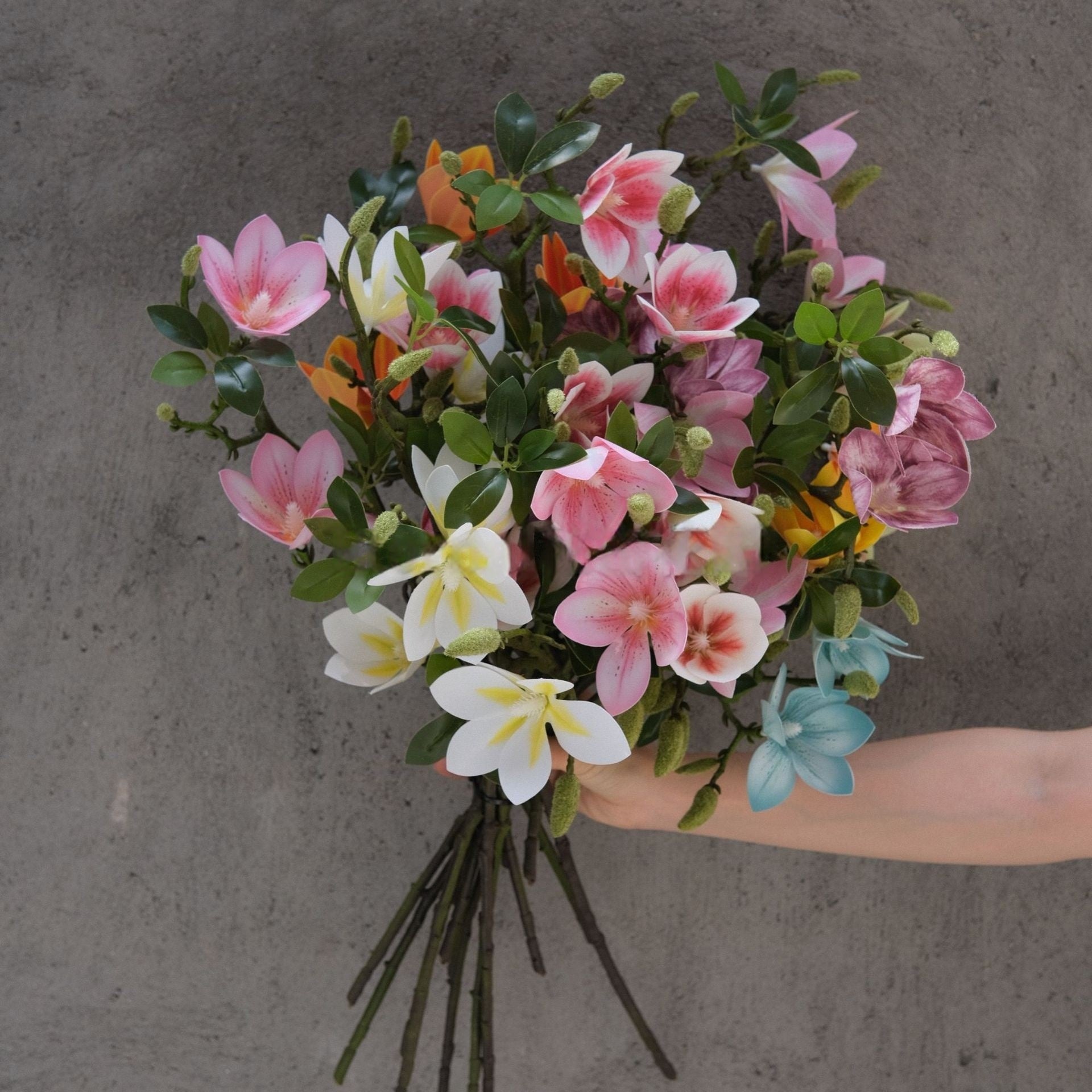 Faux Magnolia Peach Blossom Stems by Valar Flower – Lifelike 3-Fork Floral Branches for Vase Display FS-1068