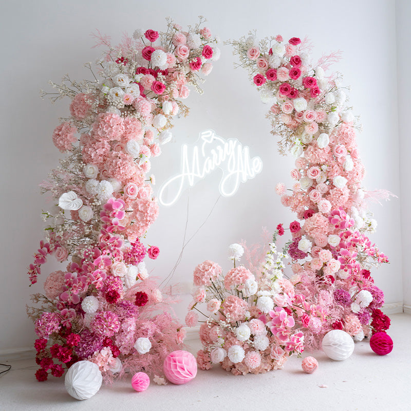 Valar Romantic Pink Horn Arch, Artificial Floral Backdrop, Proposal & Wedding Ceremony Decor, Elegant Event Photography Prop VA-341