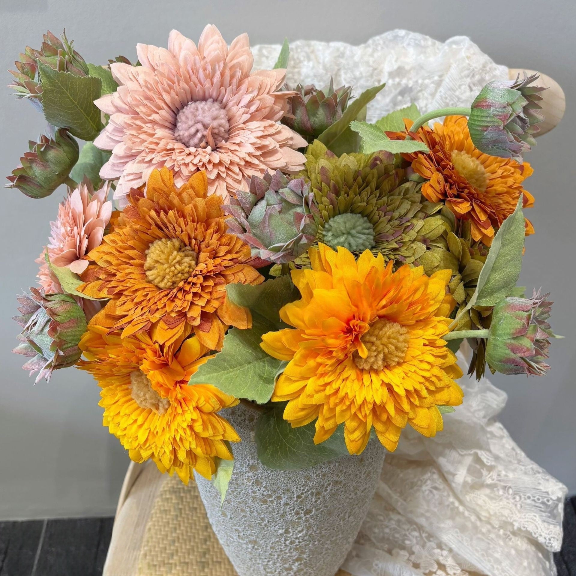 Rustic Teddy Sunflower – Artificial Flower with Plush Texture for Cozy Cottage or Boho Style FS-1029