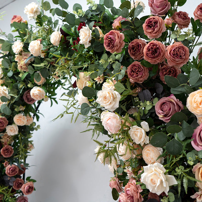 Warm Toned Faux Floral Arch – Vintage-Inspired Wedding Backdrop for Indoor and Outdoor Events VA-357