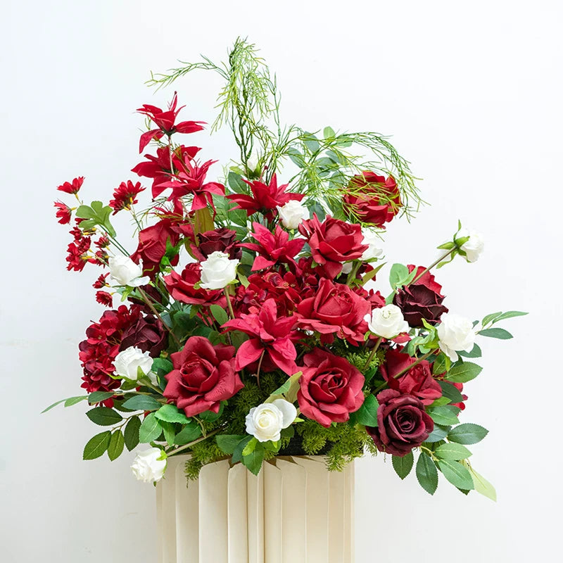 ValarFlower Burgundy Red Wedding Flowers, Artificial Floral Arrangement Set for Ceremony Decor FA-380