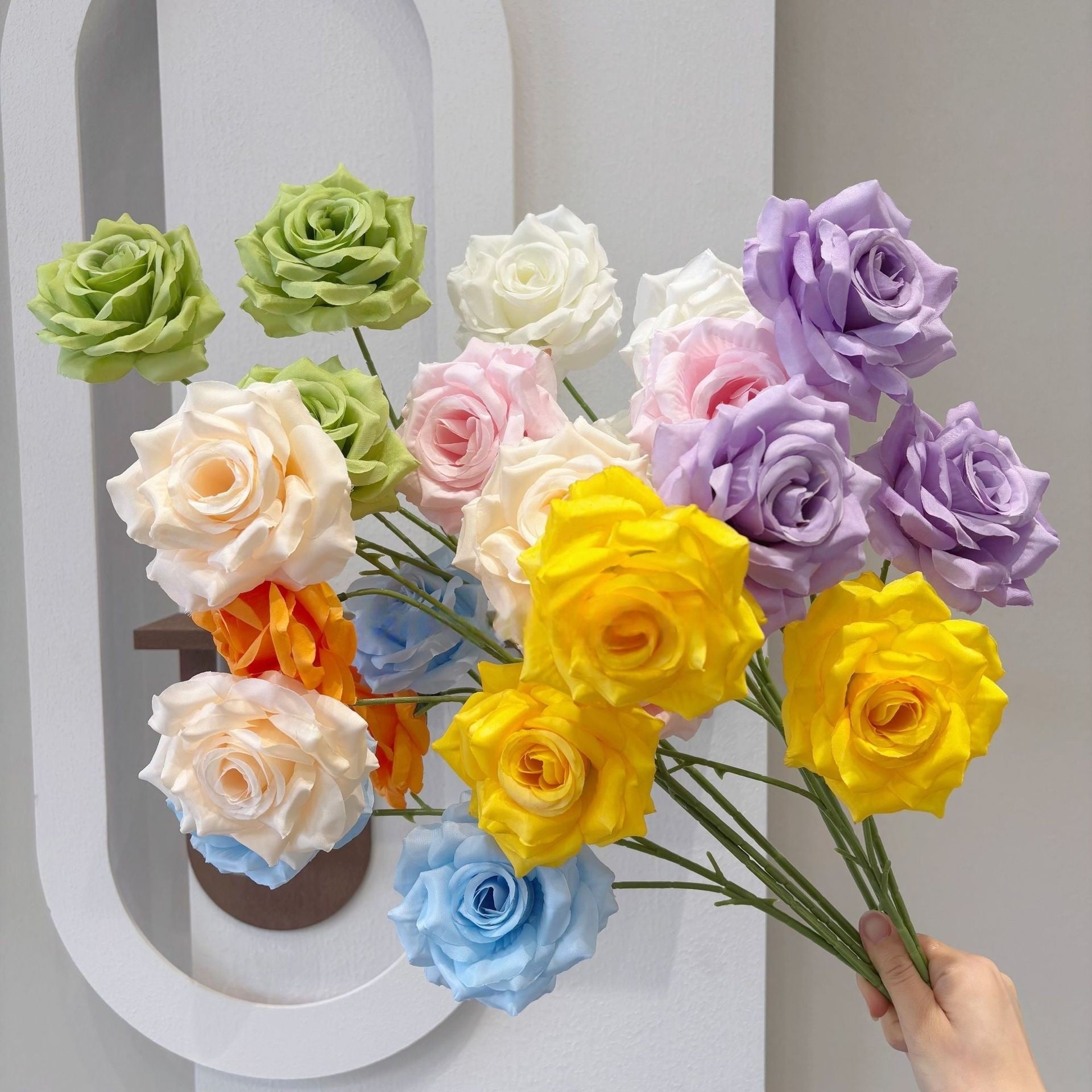 Three Head Diamond Rose Stem – Leafless Artificial Rose for Home Decor & Event Styling FS-1020