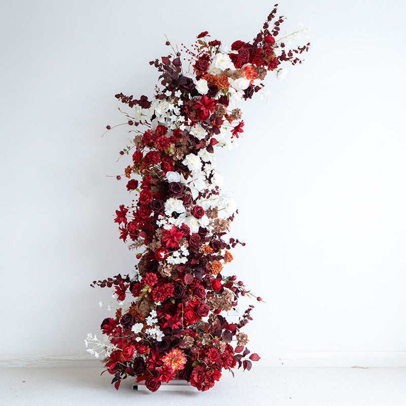 Valar Burgundy & White Horn Arch, Artificial Floral Backdrop, Vintage Wedding Ceremony Decor, Elegant Event Photography Prop VA-337