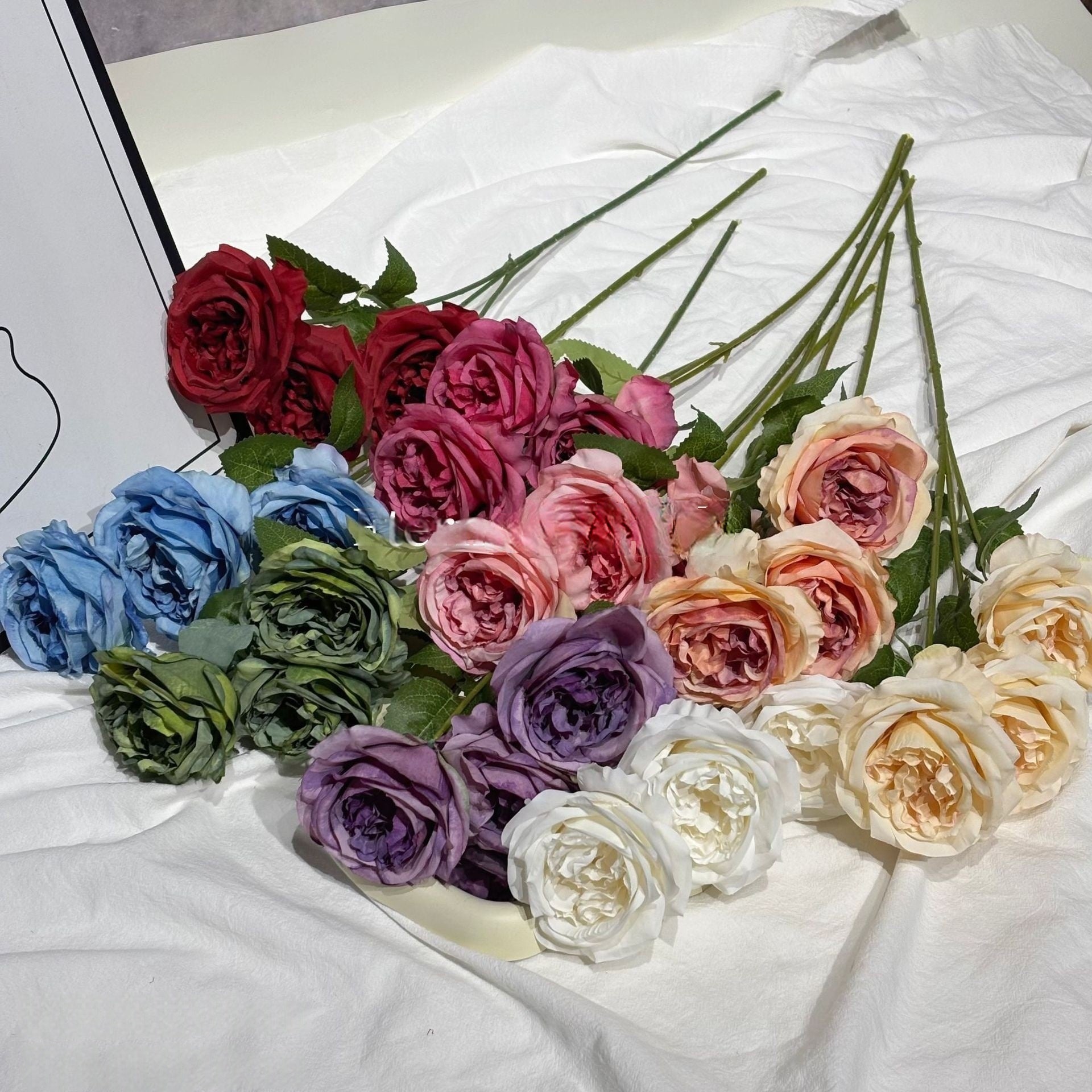 3-Head Faux Austin Rose – Vintage Garden Style Artificial Floral Stem FS-1046