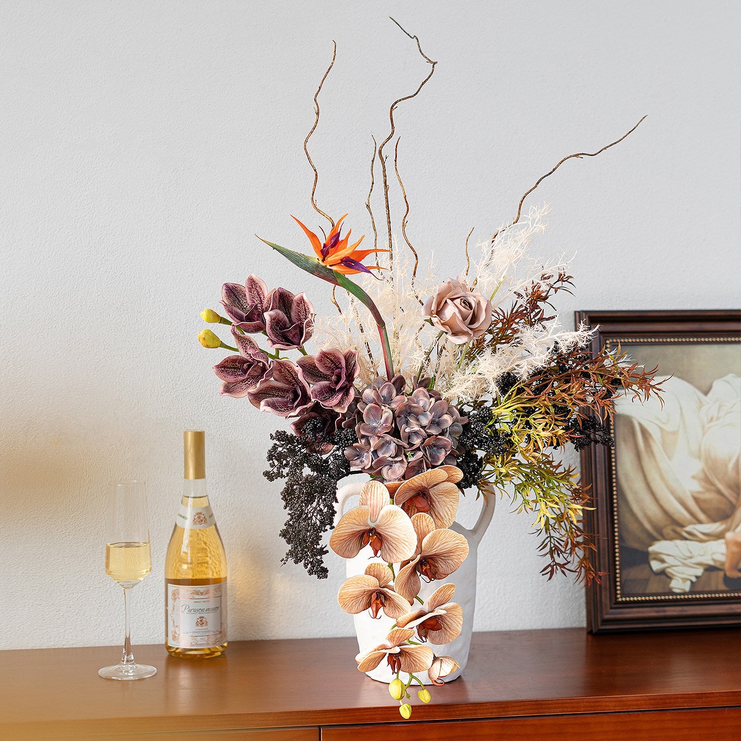 Arreglo de Ramo Floral con Tema Elegante de Otoño | Flores Artificiales de Lujo para Boda y Decoración Interior del Hogar VB-113 (Sin Jarrón)