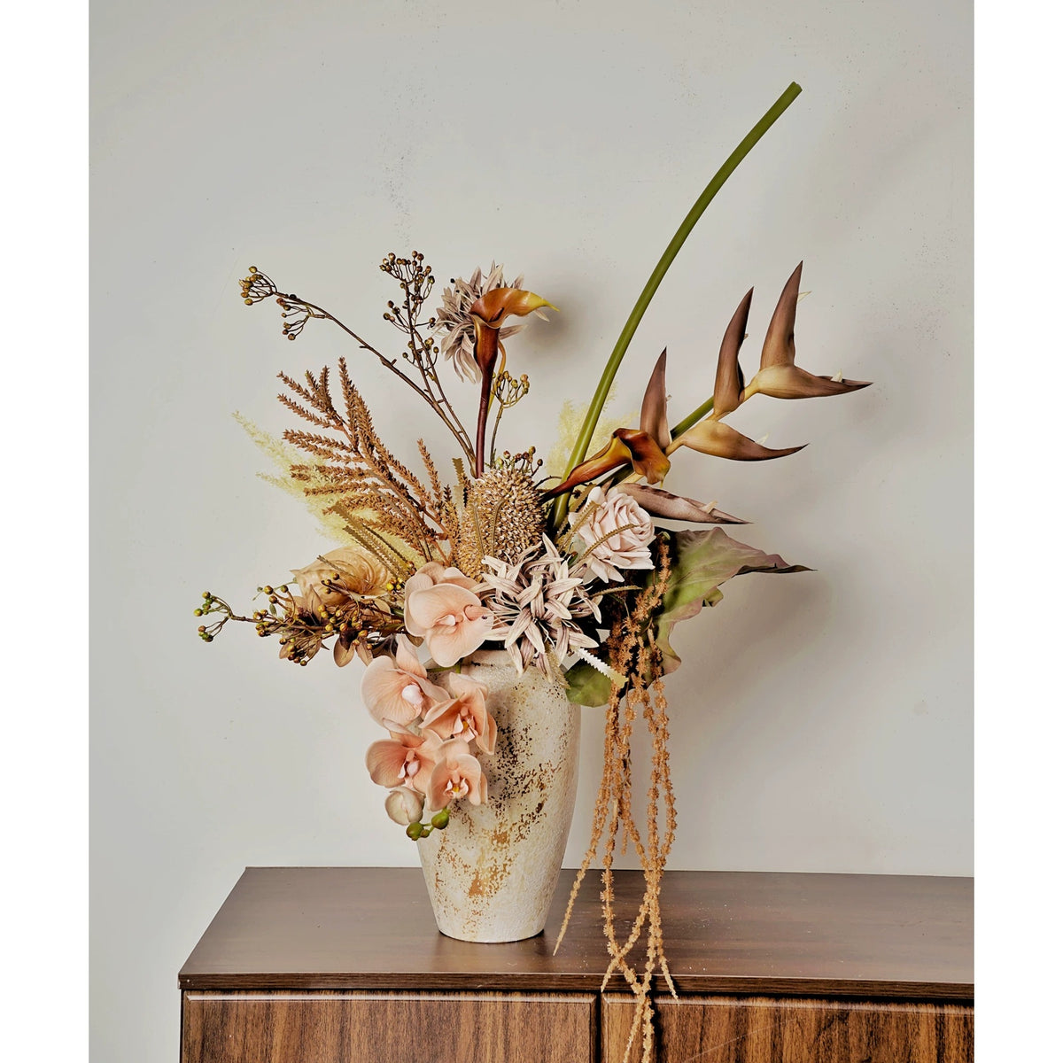 ValarFlower Neutral Beige Artificial Flower Arrangement, Wabi Sabi Orchid Floral Decor for Home and Event Styling VB-290