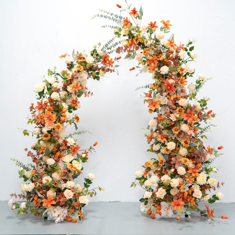 Valar Autumn Harvest Horn Arch, Artificial Floral Backdrop, Warm-Toned Wedding Ceremony Decor, Rustic Event Photography Prop VA-346