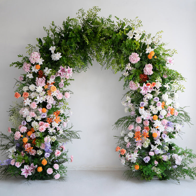 Arco Floral Artificial Inspirado en el Arcoíris – Fondo de Boda Impactante con Bloques de Color Audaces VA-368