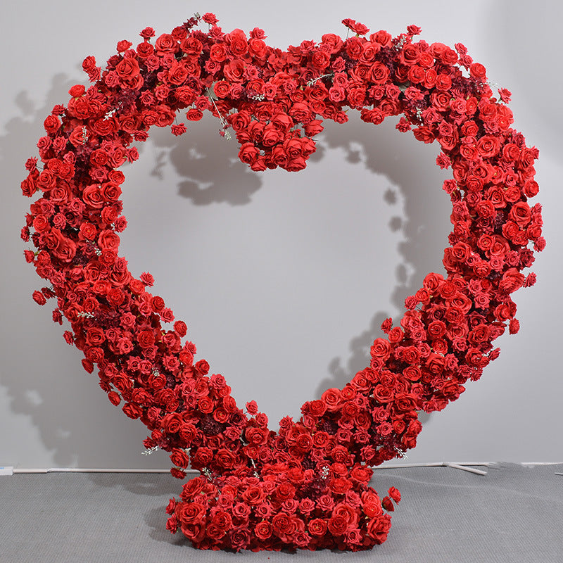 Heart-Shaped Artificial Rose Arch – Romantic Wedding Ceremony Backdrop, Event Decoration, and Floral Display HA-403