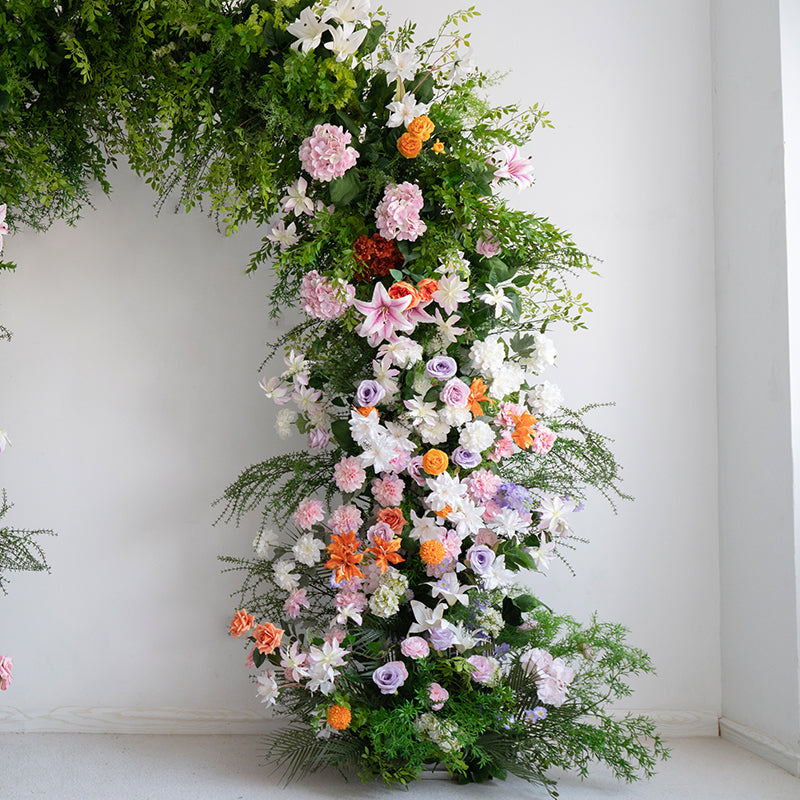 Arco Floral Artificial Inspirado en el Arcoíris – Fondo de Boda Impactante con Bloques de Color Audaces VA-368