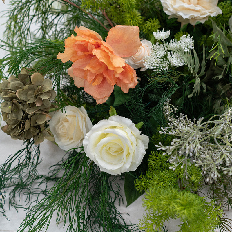 ValarFlower Luxury Cascading Table Floral Arrangement, Artificial Greenery Centerpiece with Purple Hydrangea and White Rose Flowers, Wedding Reception Table Decor, Elegant Event Floral Decoration FA-360