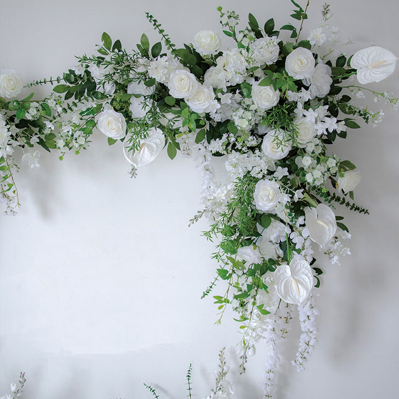 Classic All-White Faux Flower Arch with Greenery – Wedding Backdrop for Indoor & Outdoor Use FA-261
