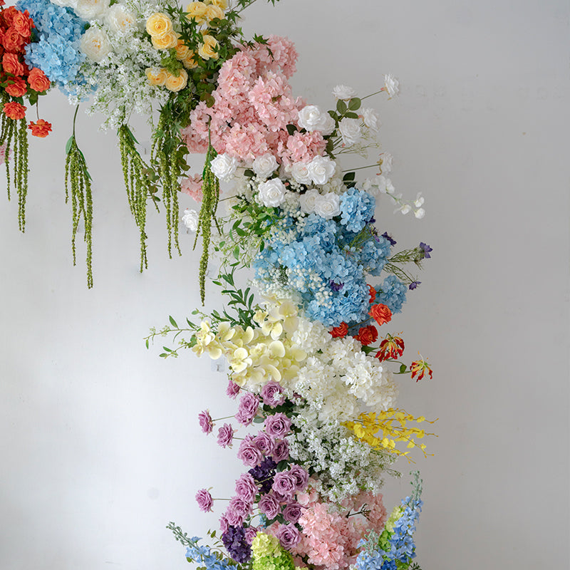 Rainbow-Inspired Artificial Floral Arch – Statement Wedding Backdrop with Bold Color Blocks VA-368