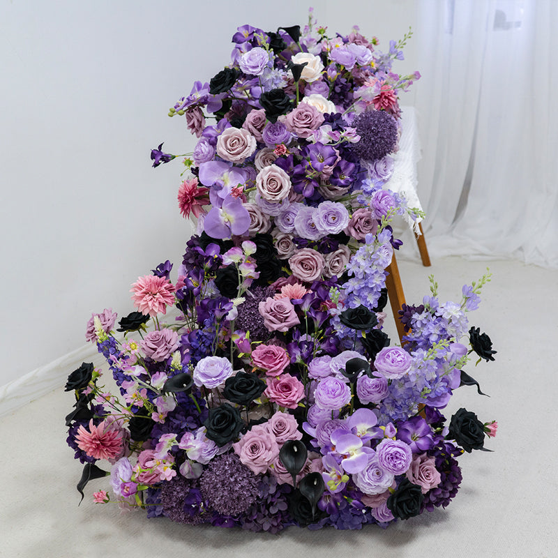 Camino de mesa floral en púrpura y lavanda para bodas, arreglo de flores artificiales, decoración para recepción y exhibición de eventos FA-225