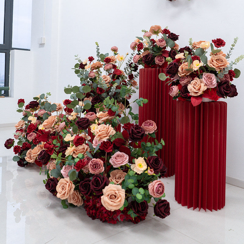 Valar Flower Luxury Burgundy Champagne Faux Rose Arrangements for Wedding & Event Styling FA-317