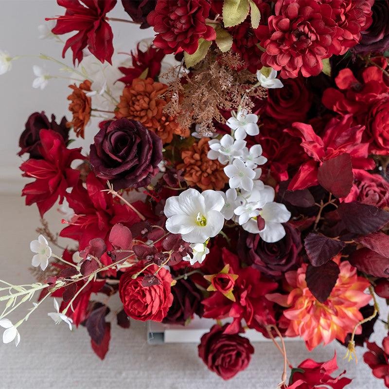 Valar Burgundy & White Horn Arch, Artificial Floral Backdrop, Vintage Wedding Ceremony Decor, Elegant Event Photography Prop VA-337