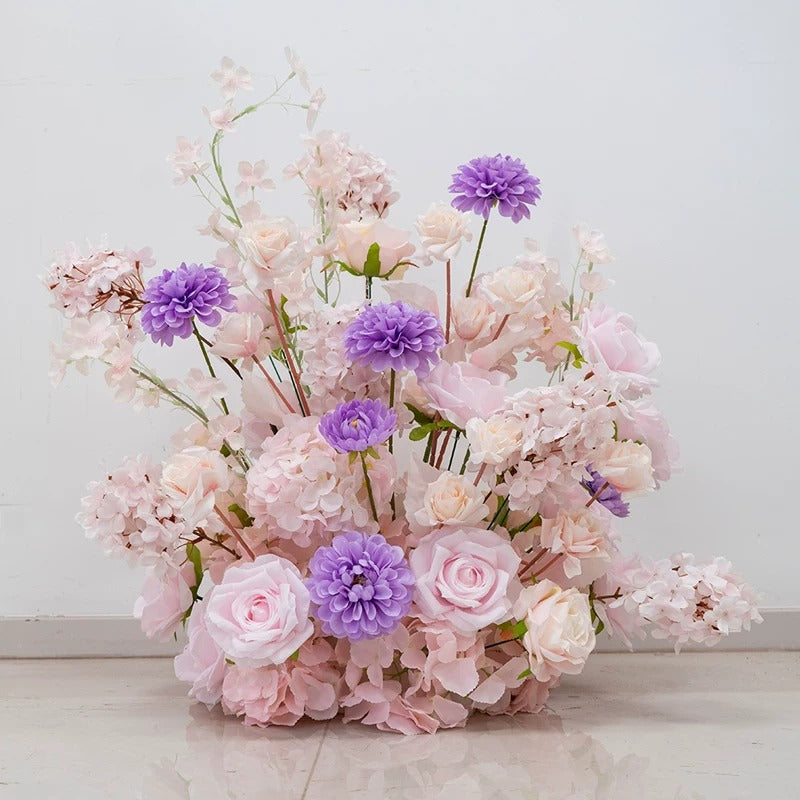 Pfirsich-weißes Kunstblumenarrangement – Romantisches Event-Tisch- und Schild-Styling-Set FA-263
