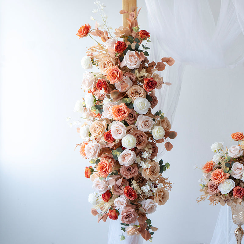 Pfirsich- und weiße Rosen-Hochzeitsbogen und -Mittelstücke, künstliche Blumen-Hochzeitsdekoration, Brautparty-Dekor FA-203