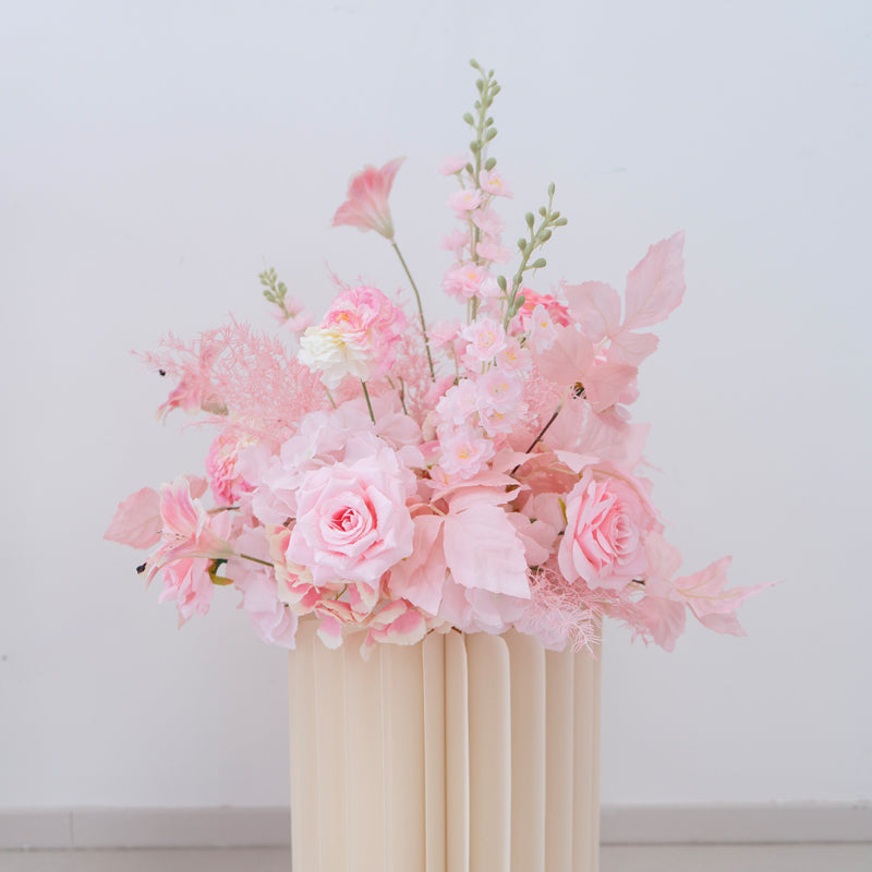 Pfirsich-weißes Kunstblumenarrangement – Romantisches Event-Tisch- und Schild-Styling-Set FA-263