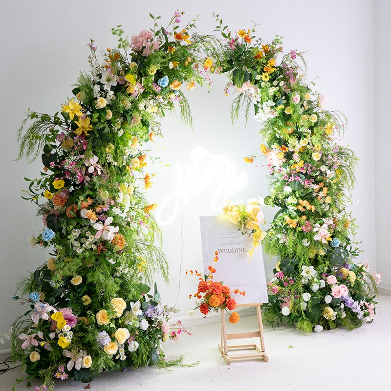 Arche florale élégante en forme de lune pour cérémonie de mariage - Arche de fleurs artificielles pour mariages, événements et occasions spéciales