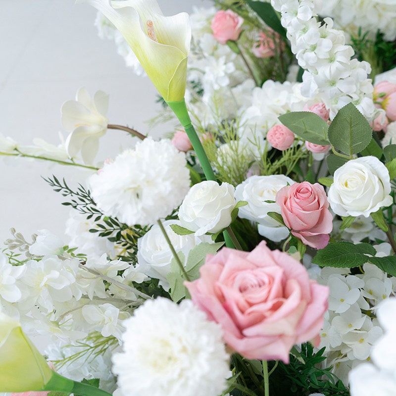 ValarFlower White Pink Artificial Floral Arrangement, Romantic Wedding Table Flower Decor, Sweetheart Table & Aisle Ground Flower Centerpiece FA-350