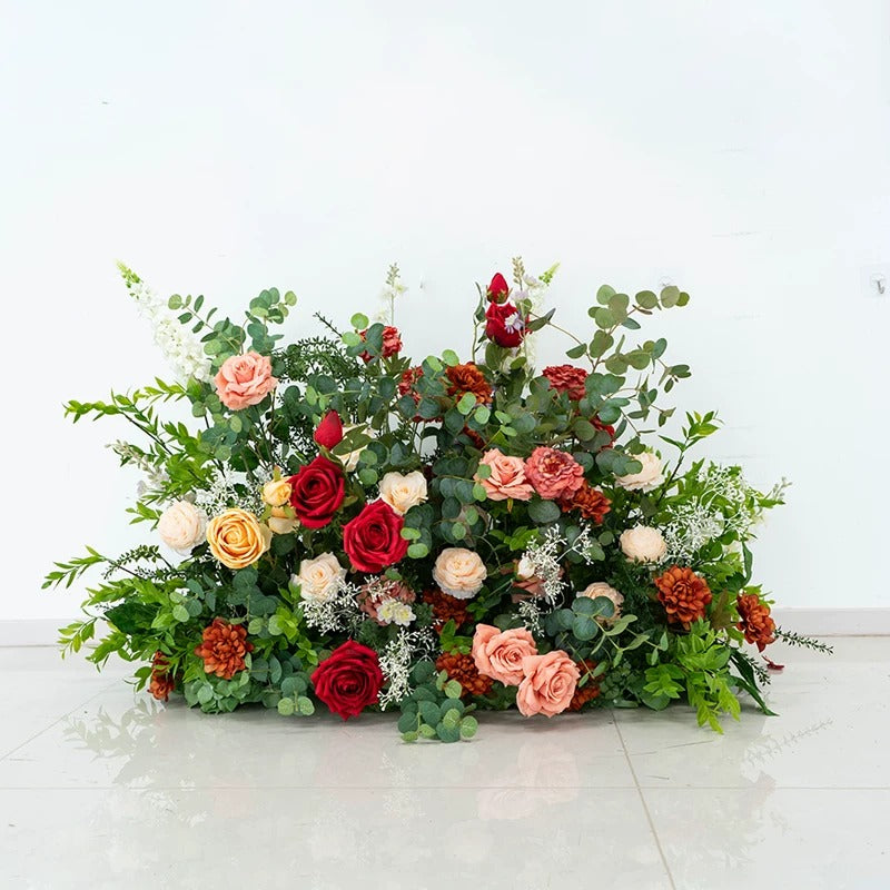 ValarFlower Red Peach Artificial Floral Arrangement Set, Garden Style Wedding Backdrop Decor with Floor Flowers FA-373
