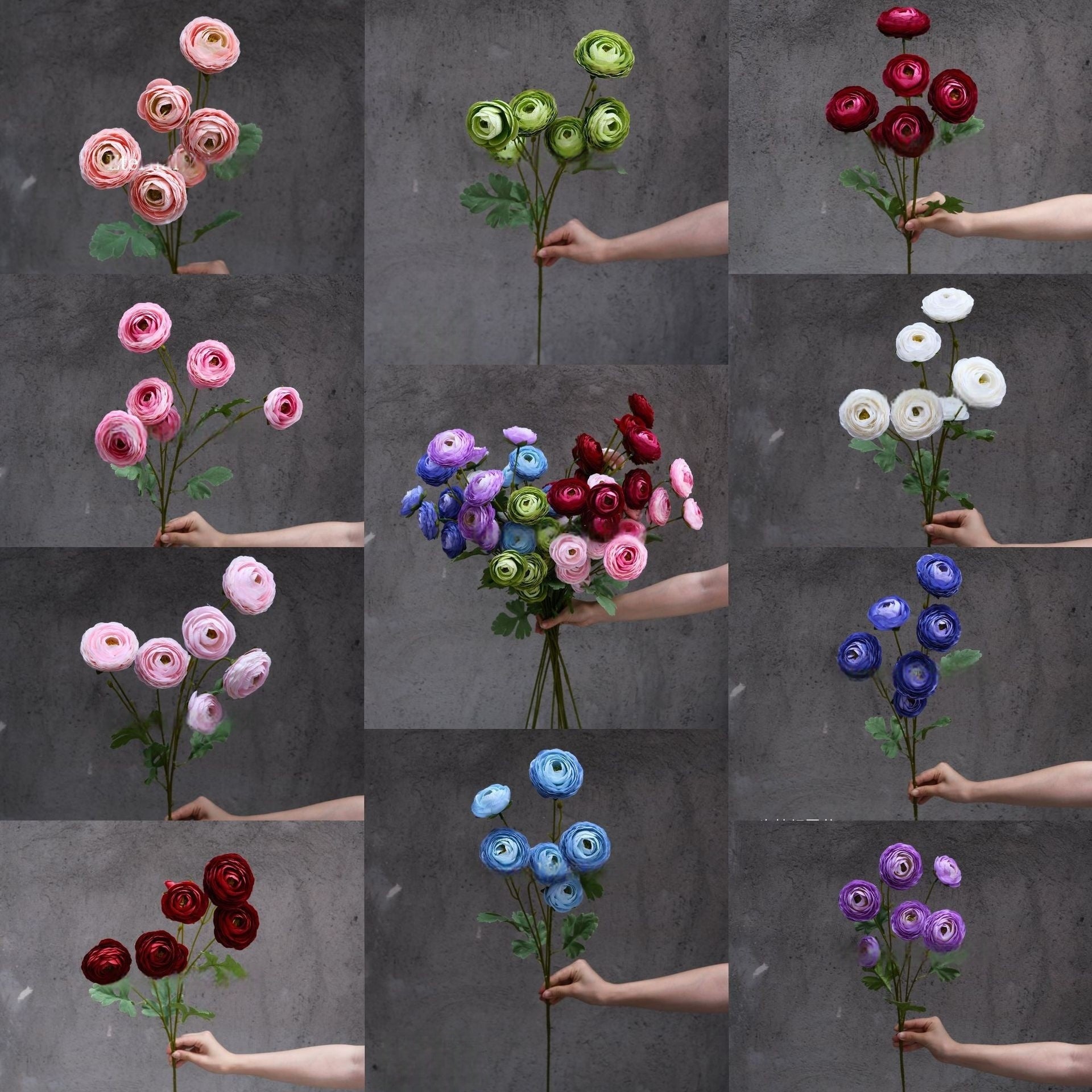 6-Head Dreamy Ranunculus Artificial Flower – Lifelike Bloom for Wedding & Decor FS-1043