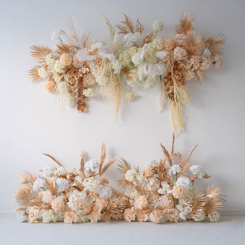 Champagne and White Floral Wall and Centerpieces, Artificial Wedding Backdrop, Event Party Decor FA-207