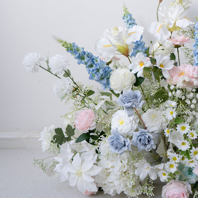 Configuración de flores artificiales inspiradas en la primavera – Conjunto de flores artificiales azules y amarillas para eventos FA-264