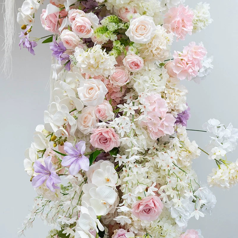 Arche florale élégante en forme de lune pour cérémonie de mariage - Arche de fleurs artificielles pour mariages, événements et occasions spéciales