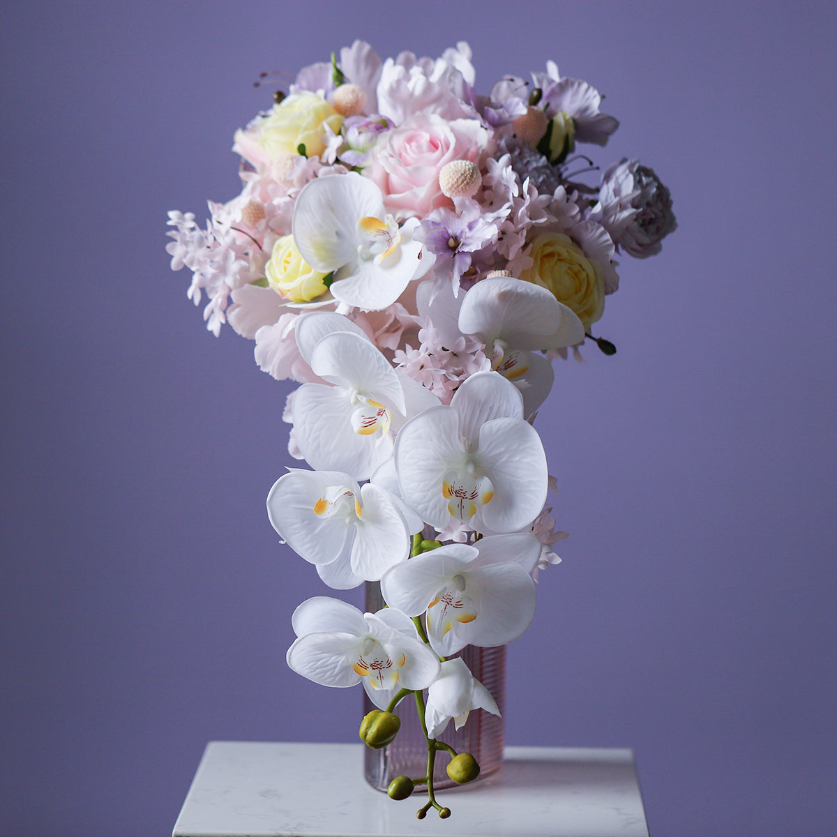 Elegant Cascading Faux Flower Bouquet – Romantic Silk Floral Arrangement for Wedding & Home Décor VB-205 (Without Vase)