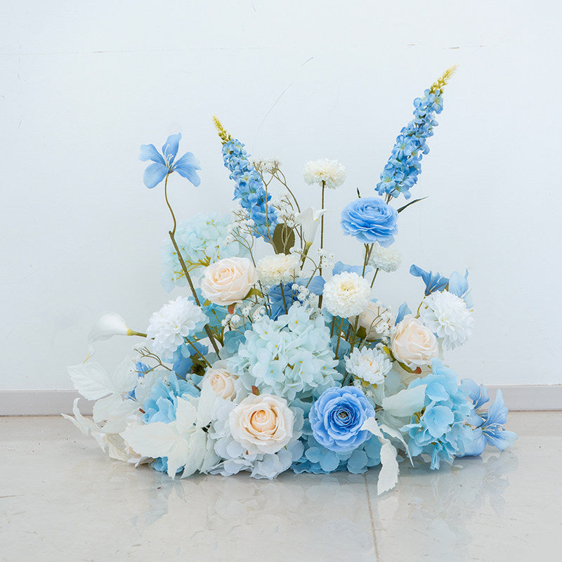 ValarFlower Luxury Artificial Wedding Floral Installation Set, Blue & White Faux Flower Decor, Ceremony Backdrop Arrangement, Event Venue Decoration FA-356