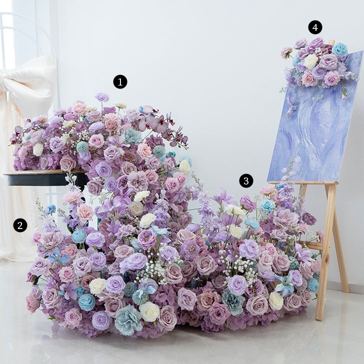 Romantischer Tischläufer mit Kunstblumen in Mauve und Blush, elegante Kaskadenblumen für besondere Anlässe FA-238