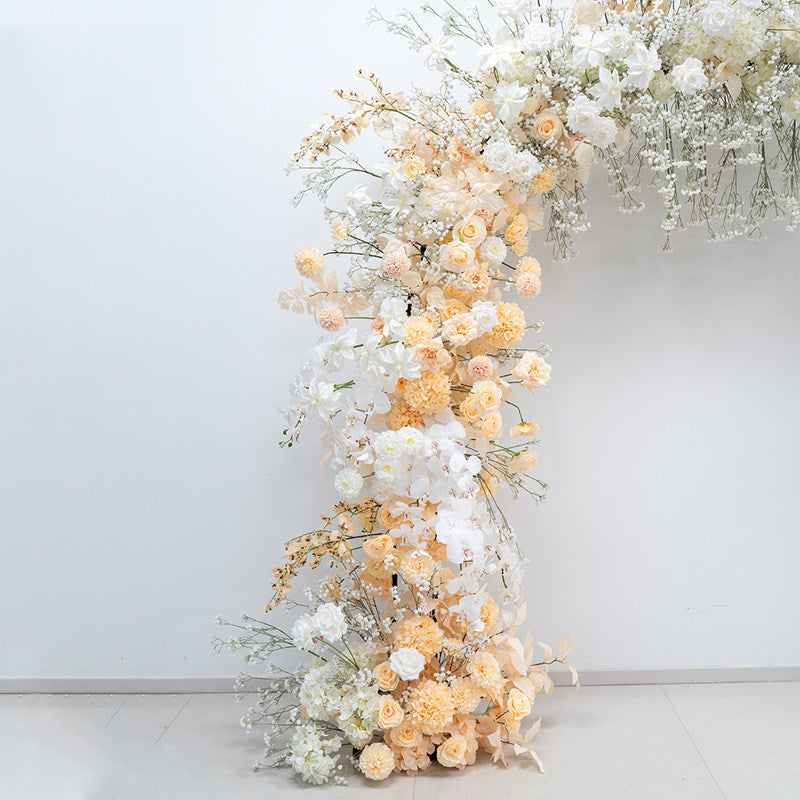 Valar Flower Champagne White Floral Wedding Arch – Luxury Faux Flower Arch for Ceremony & Event Backdrop VA-392