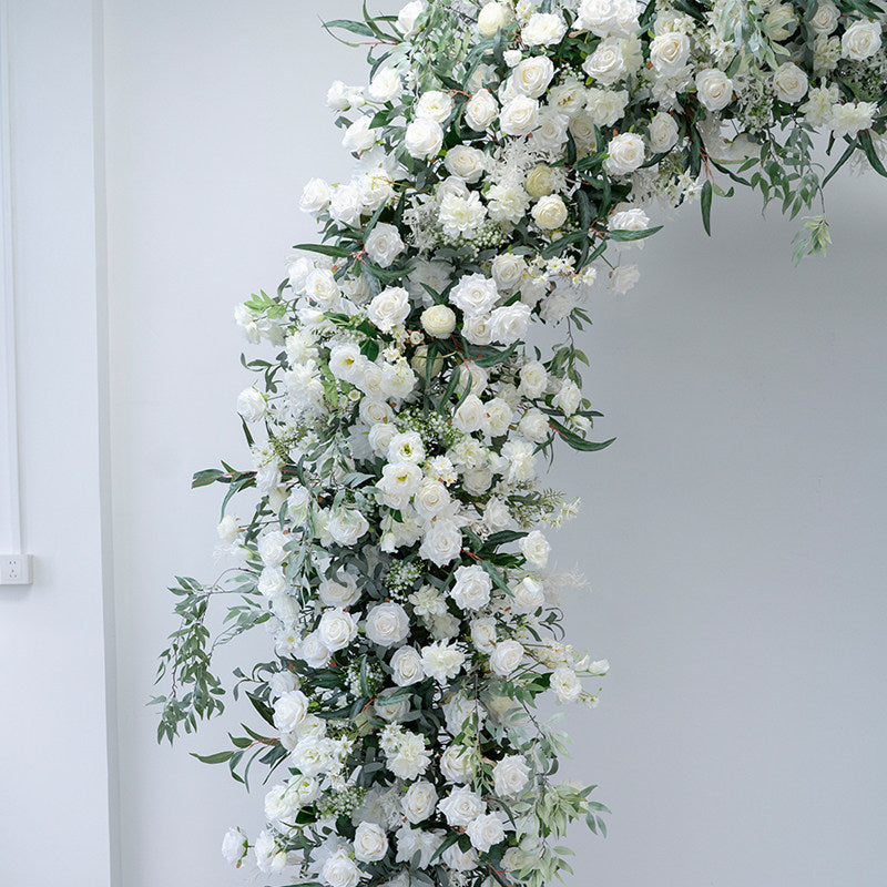 Valar Flower White Floral Wedding Arch with Greenery – Faux Rose Arch for Outdoor Ceremony & Proposal VA-391
