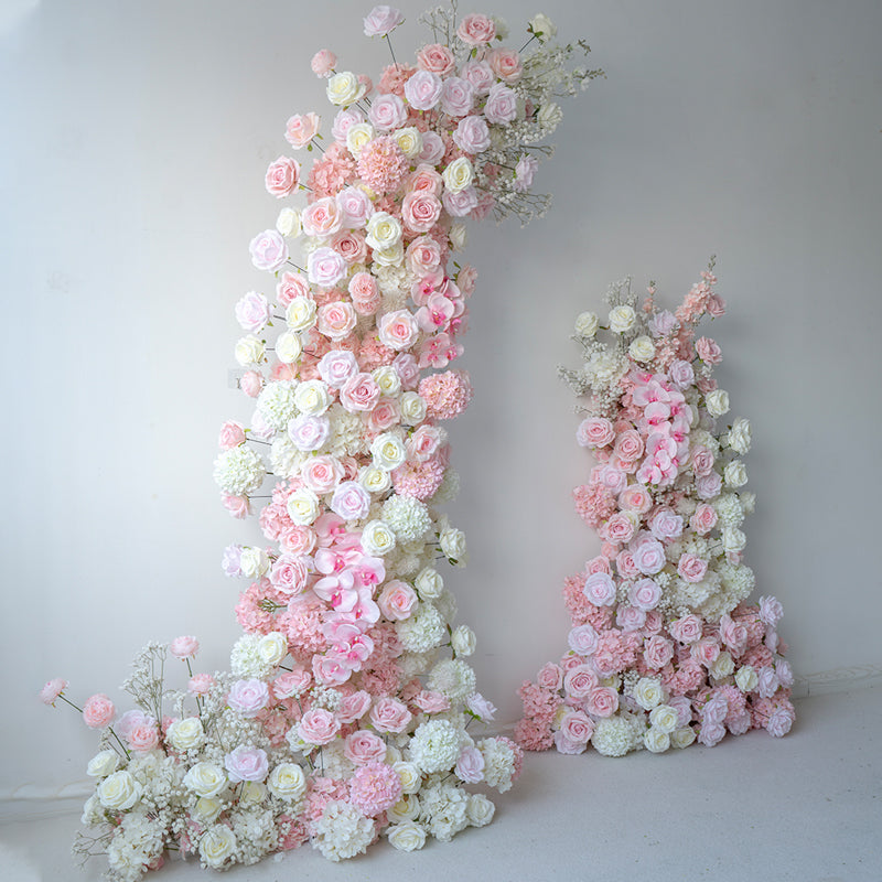 Valar Blush Pink & White Horn Arch, Artificial Floral Backdrop, Elegant Wedding Ceremony Decor, Luxurious Event Photography Prop VA-334