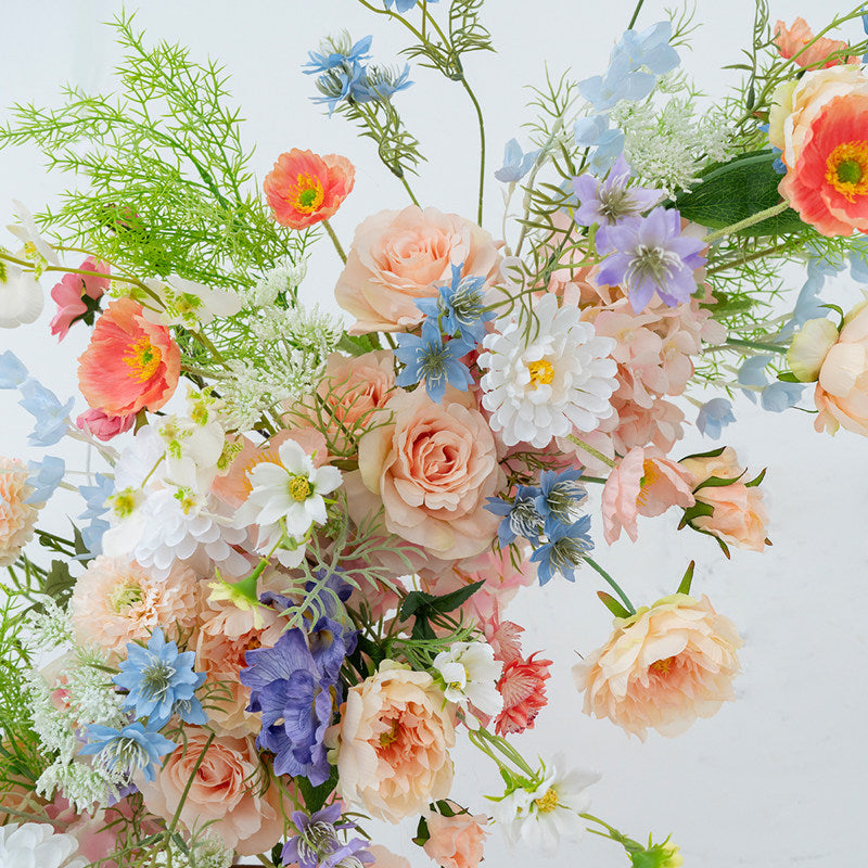 ValarFlower Luxury Peach Pink Floral Arch Pair Wedding Ceremony Entrance Backdrop, Romantic Garden Aisle Flower Installation for Outdoor Engagement & Event Decor VA-407