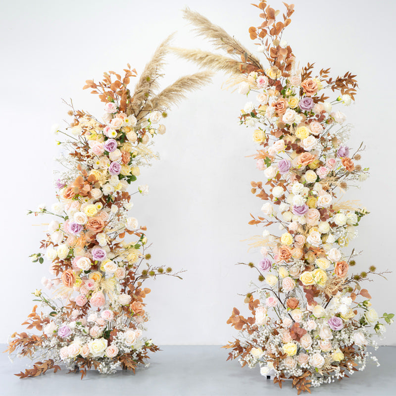 Arche florale élégante en forme de lune pour cérémonie de mariage - Arche de fleurs artificielles pour mariages, événements et occasions spéciales
