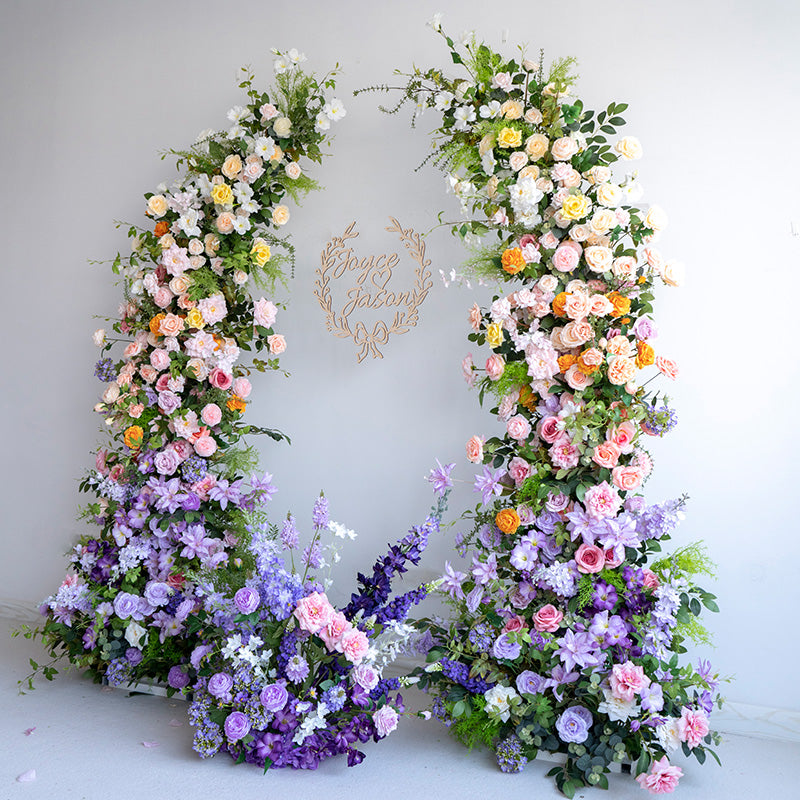 Valar Pastel Bloom Horn Arch, Artificial Floral Backdrop, Elegant Wedding Ceremony Decor, Vibrant Event Photography Prop VA-344