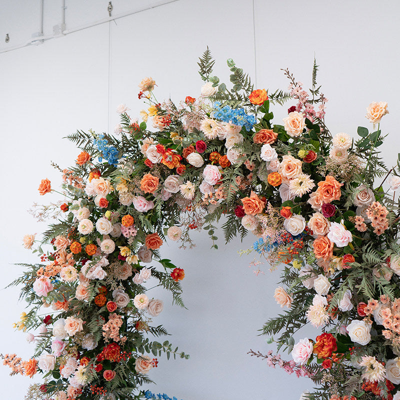 Arche florale élégante en forme de lune pour cérémonie de mariage - Arche de fleurs artificielles pour mariages, événements et occasions spéciales