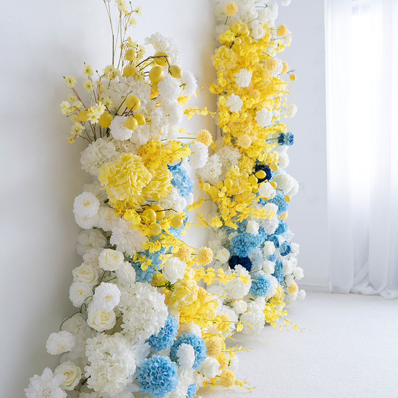 Modern Color Block Faux Floral Columns – Bright Yellow and Blue Flower Pillars for Stylish Wedding Decor VA-358