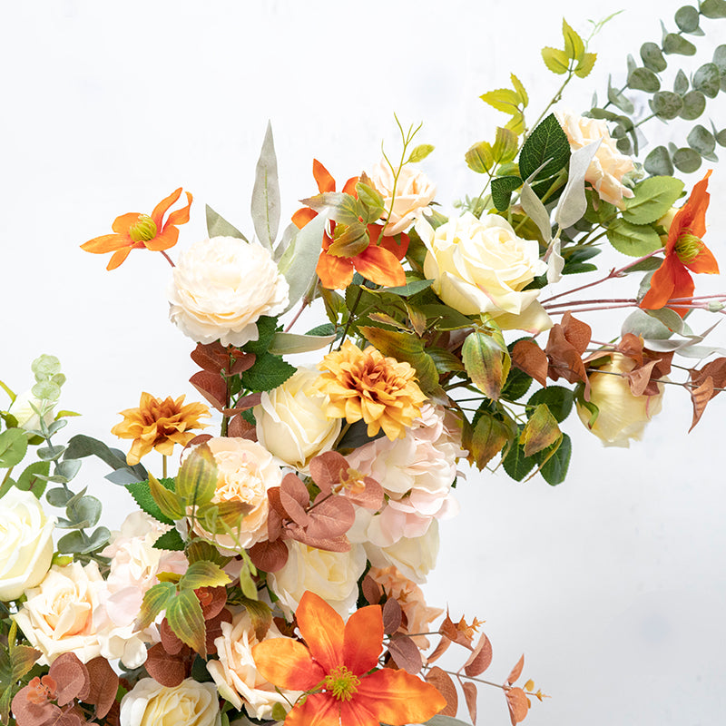Valar Autumn Harvest Horn Arch, Artificial Floral Backdrop, Warm-Toned Wedding Ceremony Decor, Rustic Event Photography Prop VA-346