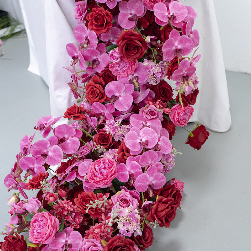Corredor de mesa de boda floral romántico en rojo y rosa, arreglo de flores artificiales, decoración para recepción y exhibición de eventos FA-217