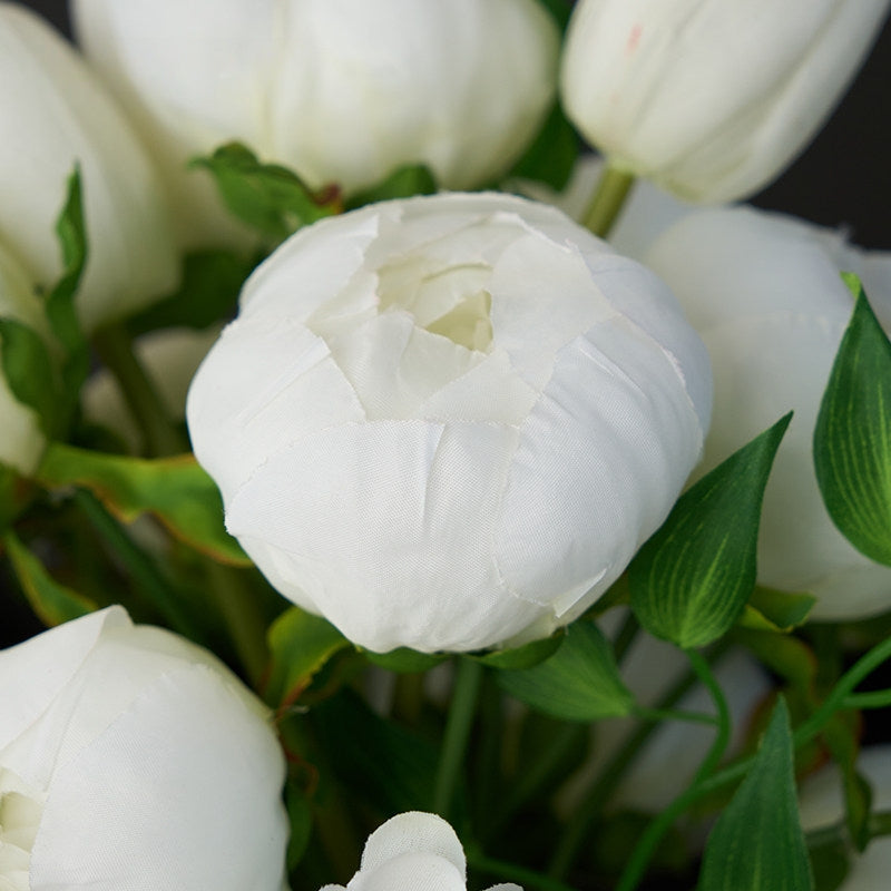 ValarFlower Artificial White Peony Bridal Bouquet, Elegant Faux Wedding Bouquet with Greenery for Bride, Bridesmaid & Ceremony Decor VB-260