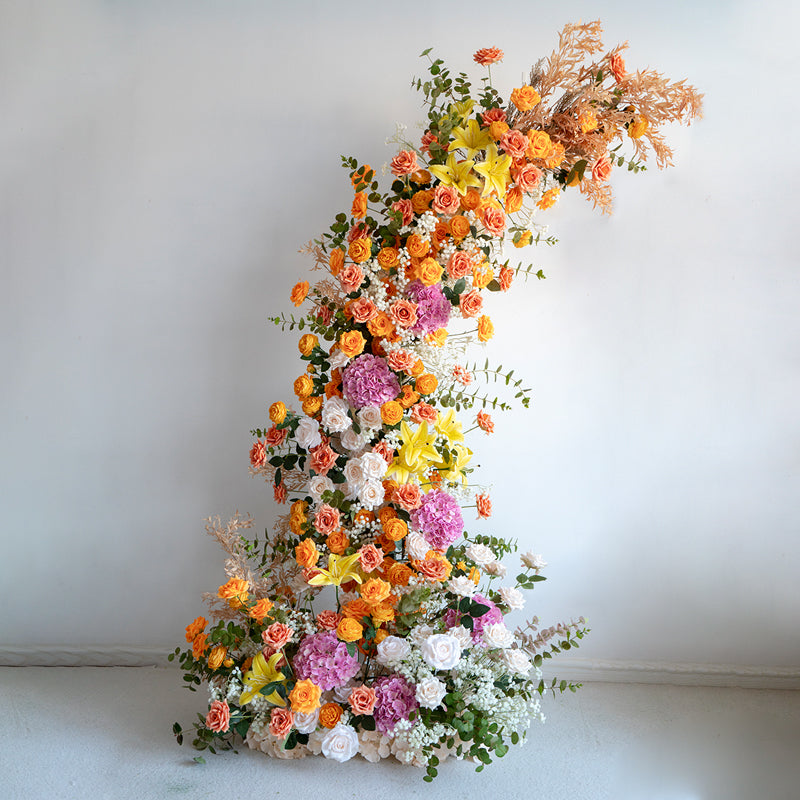 Arche florale élégante en forme de lune pour cérémonie de mariage - Arche de fleurs artificielles pour mariages, événements et occasions spéciales