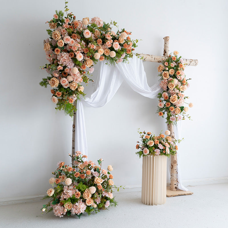 Champagne Beige Artificial Flower Arch – Romantic Wedding Backdrop for Outdoor or Indoor Ceremonies FA-249