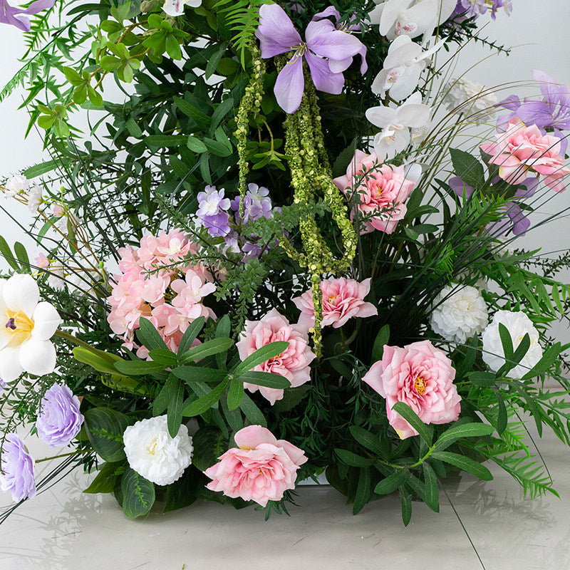 ValarFlower Pastel Pink Purple Artificial Floral Arch Arrangement, Wedding Ceremony Backdrop, Aisle Ground Flower & Sweetheart Table Decor VA-405