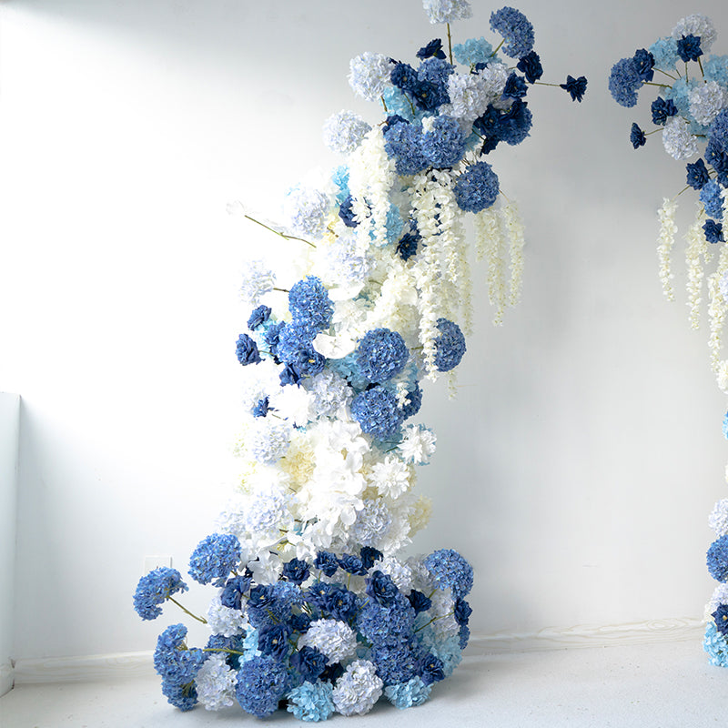 Blue Elegant Moon Shape Wedding Ceremony Floral Horn Arch - Artificial Flower Arch for Weddings, Events, and Special Occasions VA-312