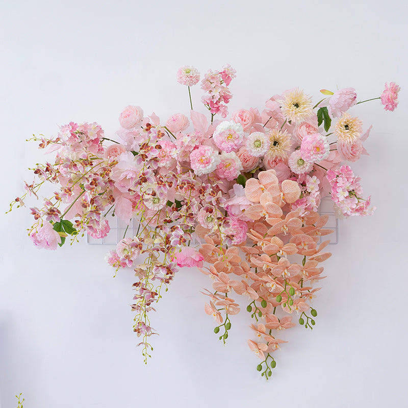 Pfirsich-weißes Kunstblumenarrangement – Romantisches Event-Tisch- und Schild-Styling-Set FA-263