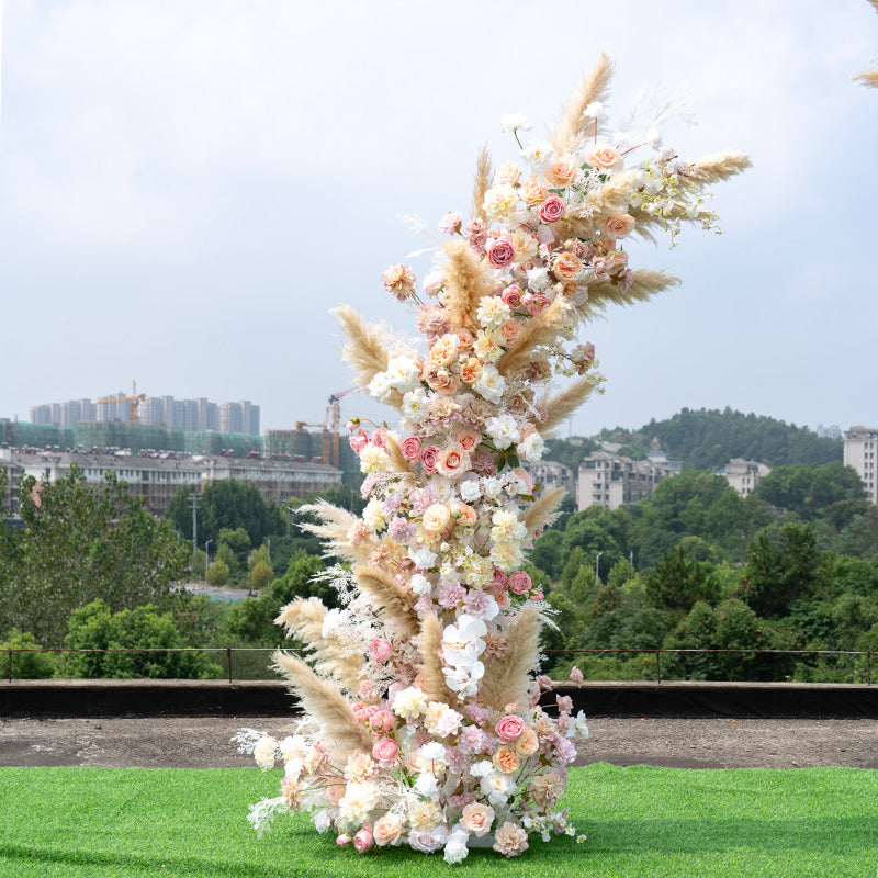 우아한 달 모양 결혼식 꽃 아치 - 결혼식, 행사 및 특별 행사를 위한 인공 꽃 아치